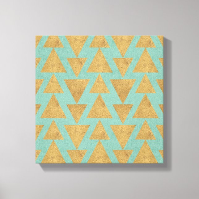 Outdoor Geo Step Gold & Teal Pattern Leinwanddruck (Vorderseite)