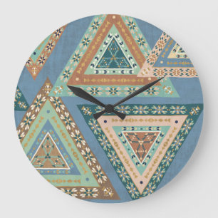 Outdoor Geo X   Blue Tribal Indian Pattern Große Wanduhr
