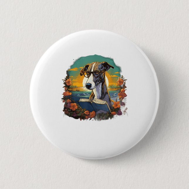 Outdoor Greyhound Dog Reading Book Button (Vorderseite)
