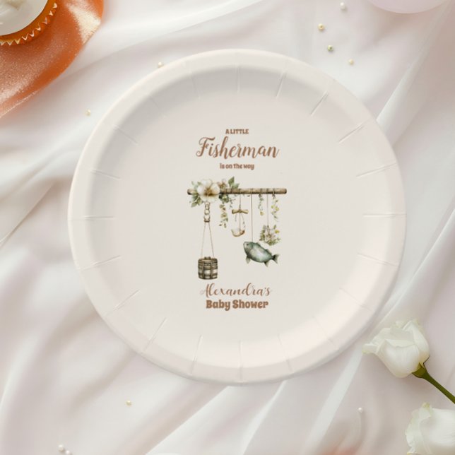 Outdoor Little Fisherman Fishing Baby Shower Pappteller (Von Creator hochgeladen)