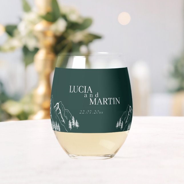 Outdoor Mountains Pine Tree Smaragdgrün Weinglas Ohne Stiel (Insitu (Hochzeit))