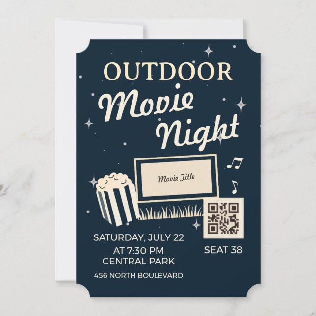 Outdoor Movie Night Ticket Invite Einladung (Vorderseite)