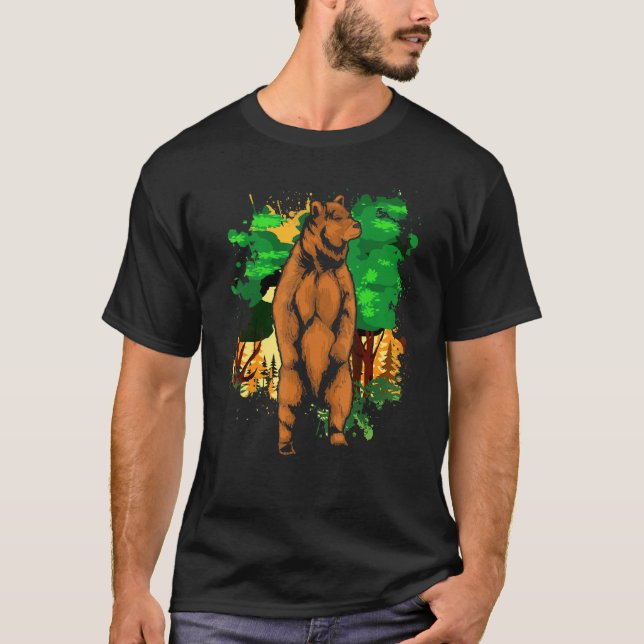 Outdoor Naturswald Bäume Tierbraun Bär T-Shirt (Vorderseite)