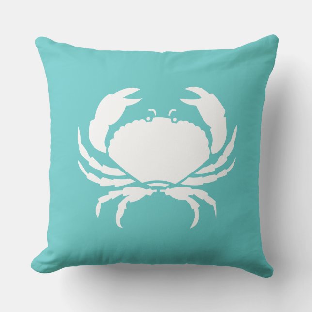 Outdoor Nautical CRAB aquamariner Meerblauer Kisse Kissen (Vorderseite)