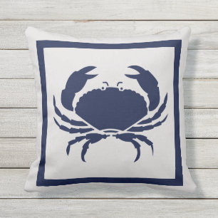 Outdoor Nautical CRAB Navy Blue auf grau Kissen