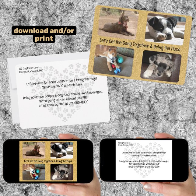 Outdoor Party Invitation Four Replaceable Photos Einladung (outdoor invitation with four replaceable photos and downloadable)