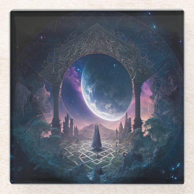Outdoor Space Surreal Fantasy Art Glasuntersetzer (Vorderseite)