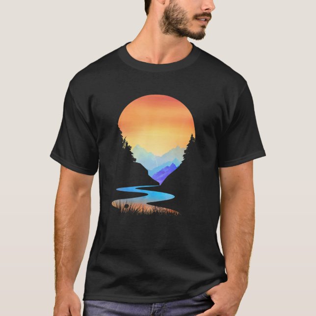 Outdoor Sunset Vintage Berge Sonnenschein T-Shirt (Vorderseite)