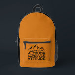Outdoor Trail Adventure yellow black Backpack Bedruckter Rucksack<br><div class="desc">Ready for a backpack that's as awesome as you? This black hiking backpack is totally calling your name! The bright orange side panels give it a seriously stylish vibe, and the "Altitude Improves Attitude" mountain design on the front is just plain fun. And get this – it's so lightweight, you'll...</div>