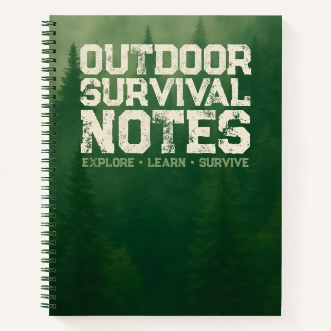 Outdoor-Überlebensnotizen – Waldhintergrund Notizbuch (Vorderseite)