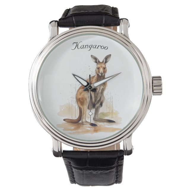 Outdoor Wanderer: Wasserfarbe Kangaroo Brauch Armbanduhr (Vorderseite)