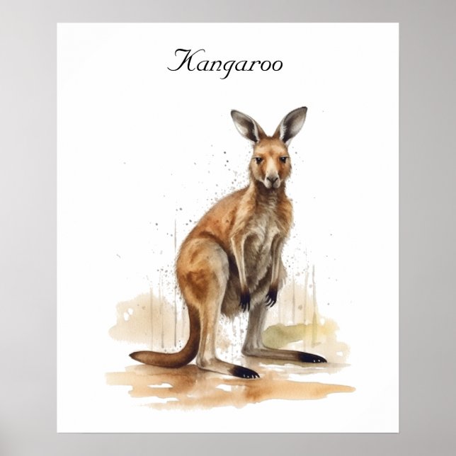 Outdoor Wanderer: Wasserfarbe Kangaroo Brauch Poster (Vorne)