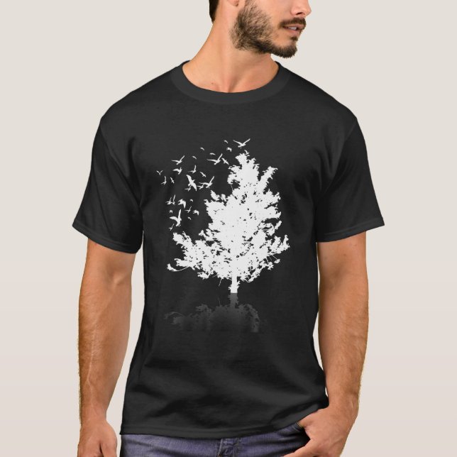 Outdoor Wildlife Flock von Vogelwald Bäume Natu T-Shirt (Vorderseite)