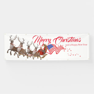 Outdoorbanner Santa Reindeer US-Flagge Weihnachten Banner