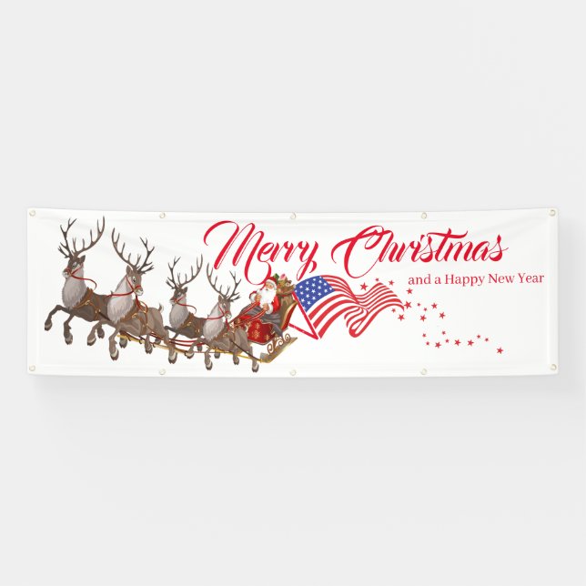 Outdoorbanner Santa Reindeer US-Flagge Weihnachten Banner (Horizontal)