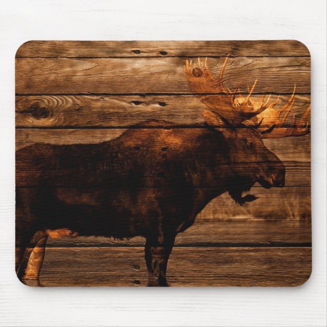 Outdoorsman beunruhigte hölzerne Tierstierelche Mousepad (Vorne)