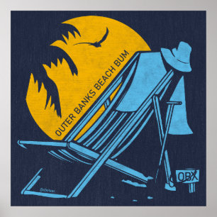Outer Banks Beach Bum OBX Himmelblau Vintage Poster