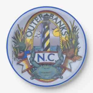 Outer Banks Crab & Lighthouse-Papierteller Pappteller