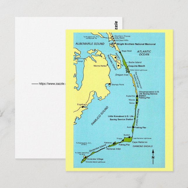 Outer Banks Karte Postkarte (Vorne/Hinten)