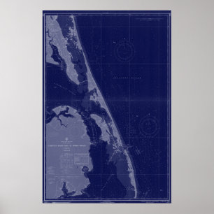 Outer Banks NC OBX Karte Nautische Karte Blaue Kun Poster