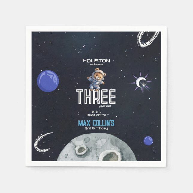 Outer Space Astronaut Any Age Birthday Serviette (Vorderseite)