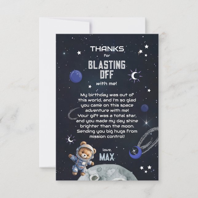 Outer Space Astronaut Birthday Thank You Card Dankeskarte (Vorderseite)