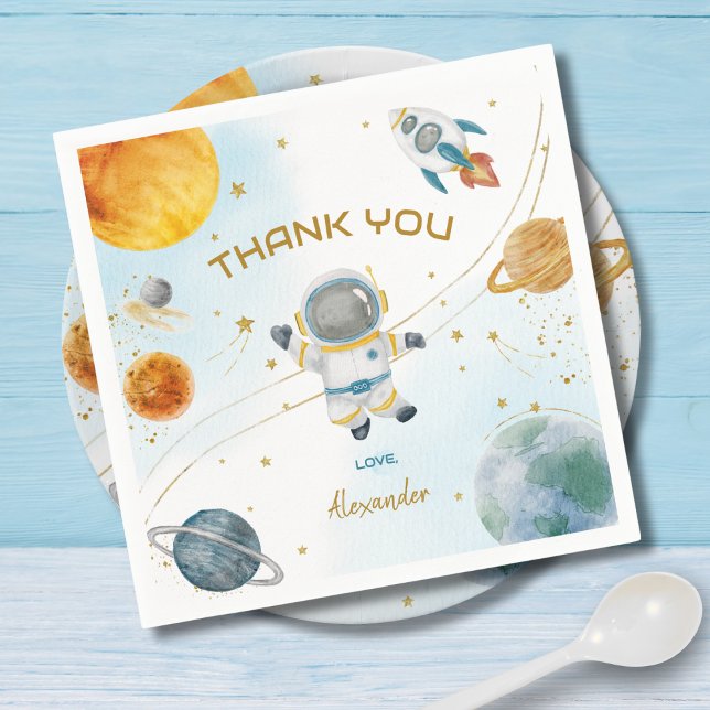 Outer Space Astronaut Birthday Thank You Serviette (Von Creator hochgeladen)