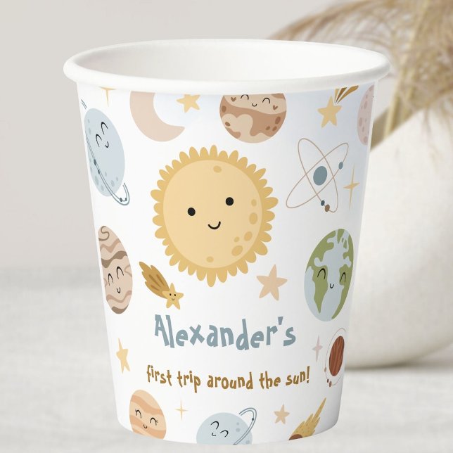 Outer Space Birthday First Trip Birthday Paper Pappbecher (Von Creator hochgeladen)