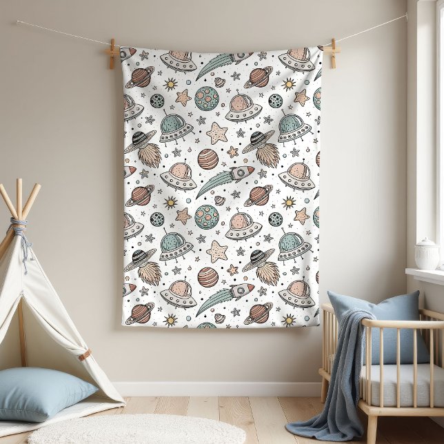 Outer Space Blanket Boy Baby Shower Gift Rocket Fleecedecke (Outer Space Blanket Boy Baby Shower Gift Rocket)