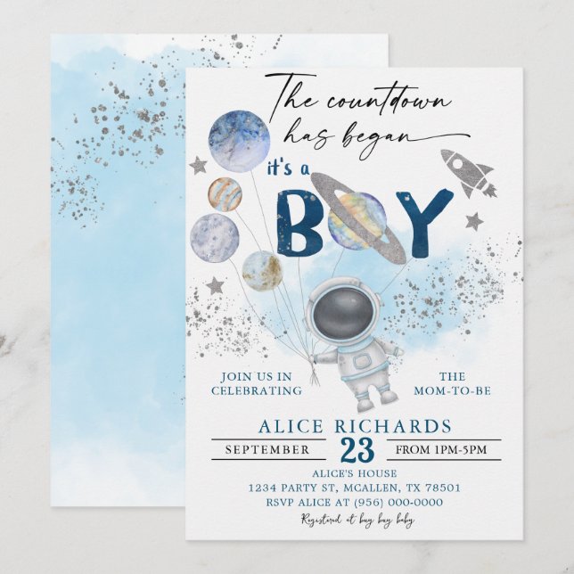 Outer Space Boy Baby Shower Galaxy Baby Shower Einladung (Vorne/Hinten)
