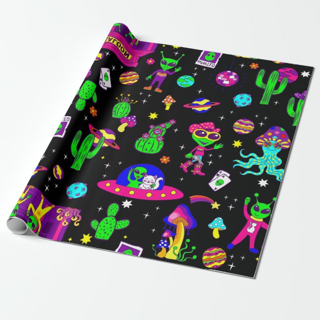 outer space disco alien ufo cosmic saloon geschenkpapier (Ungerollt)