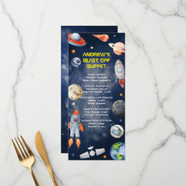 Outer Space First Birthday Menu Menükarte