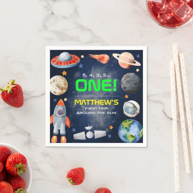 Outer Space First Birthday Serviette (Beispiel)