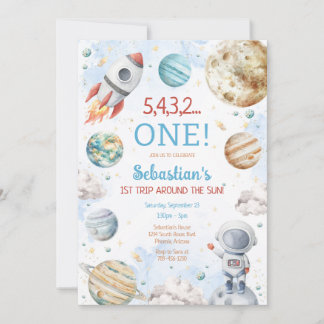 Outer Space First Trip Around The Sun 1st Birthday Einladung