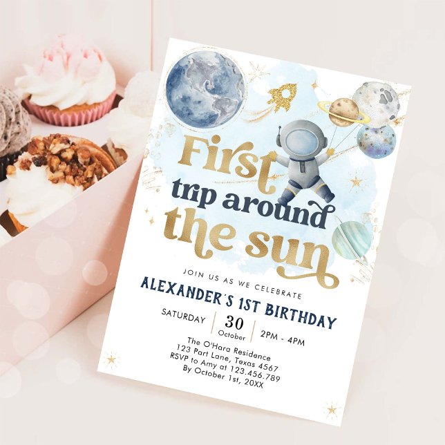 Outer Space First Trip Around the Sun 1st Birthday Einladung (Von Creator hochgeladen)
