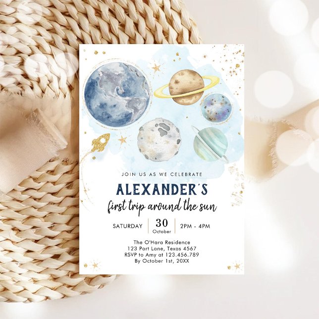 Outer Space First Trip Around the Sun 1st Birthday Einladung (Von Creator hochgeladen)