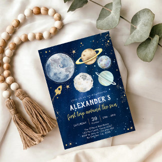 Outer Space First Trip Around the Sun 1st Birthday Einladung