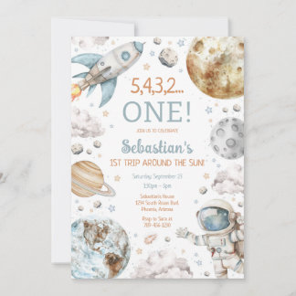 Outer Space First Trip Around The Sun 1st Birthday Einladung