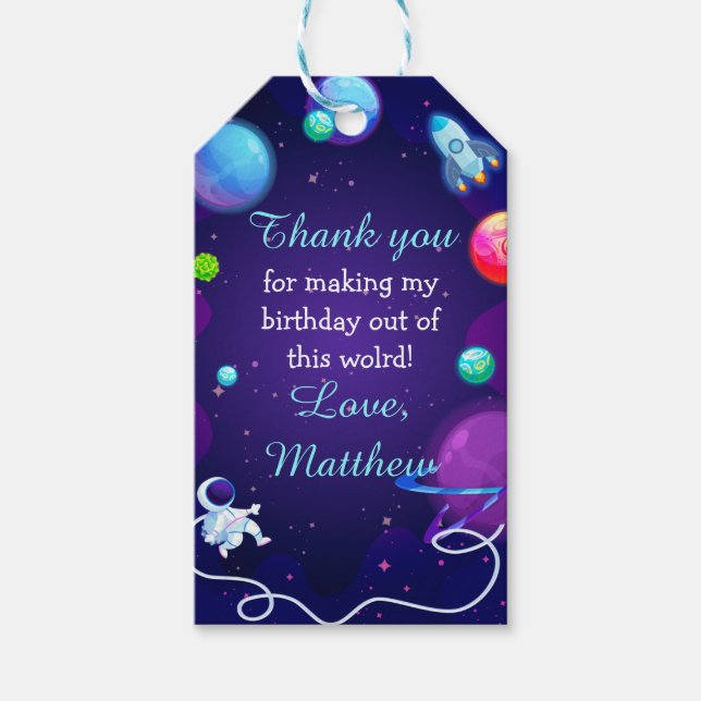 Outer Space Geburtstag Blue Astronaut Planet Gesch Geschenkanhänger (Vorderseite)