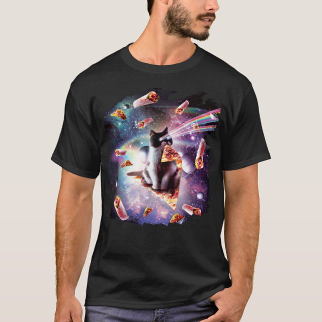 Outer Space Pizza Cat  Rainbow Laser Taco Burrito T-Shirt (Vorderseite)