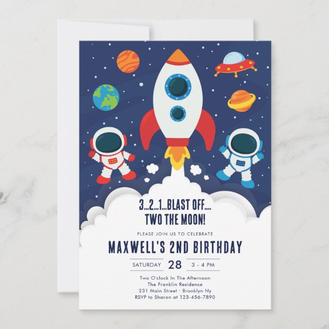 Outer Space Planets Astronaut Boy Birthday Einladung (Vorderseite)