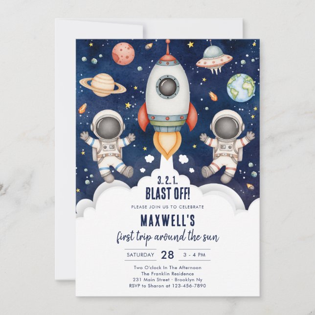 Outer Space Planets Astronaut Boy Birthday Einladung (Vorderseite)