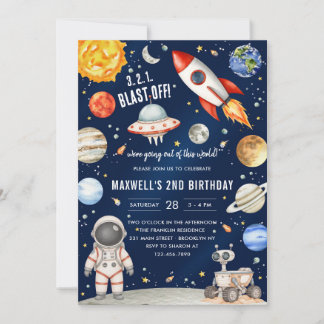 Outer Space Planets Astronaut Boy Birthday Einladung