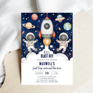 Outer Space Planets Astronaut Boy Birthday Einladung
