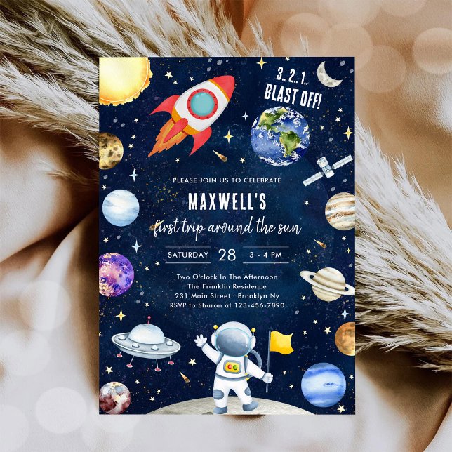 Outer Space Planets Astronaut Boy Birthday Einladung (Von Creator hochgeladen)
