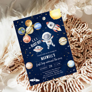 Outer Space Planets Astronaut Boy Birthday Einladung