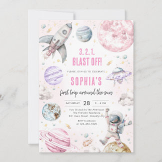 Outer Space Planets Astronaut Girl Birthday Einladung