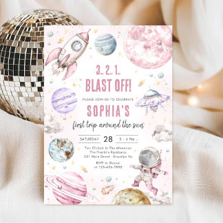 Outer Space Planets Astronaut Girl Birthday Einladung