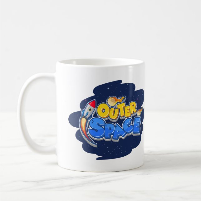 Outer Space Rocket Cartoon Design Kaffeetasse (Links)