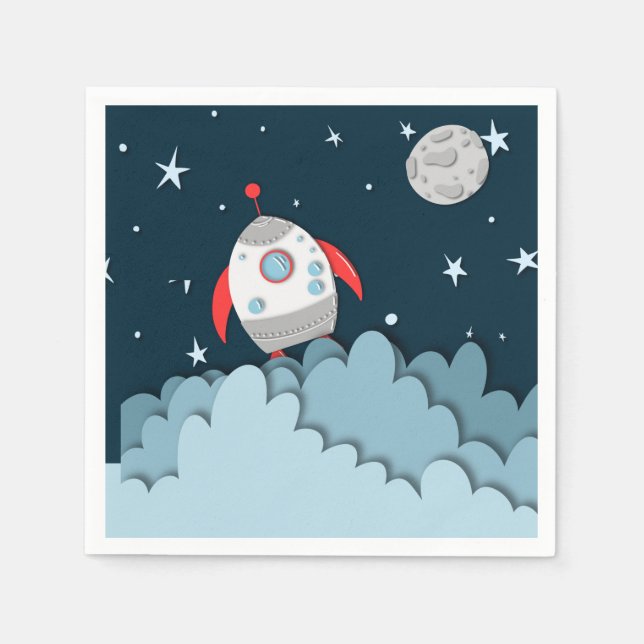 Outer Space Rocket Ship Birthday Party Serviette (Vorderseite)